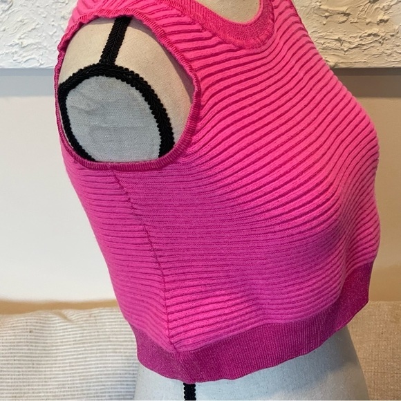 St John Knit Tank Top Crop Ribbed Hot Pink Wool Size M - Picture 4 of 8